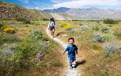 adult and child hiking