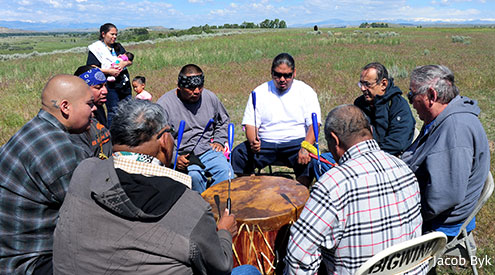 Group of people participating in drum circle