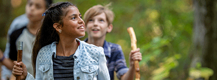 Children hiking on trail